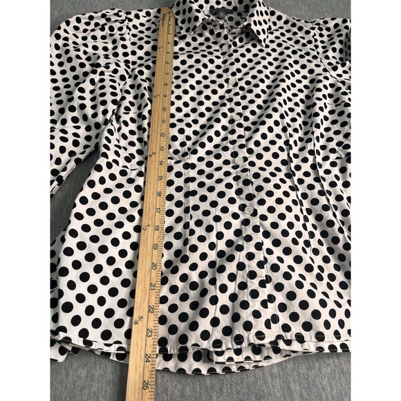 Greysn Polka Dot Peplum Back Black White Button Front Blouse Size L - Picture 6 of 8